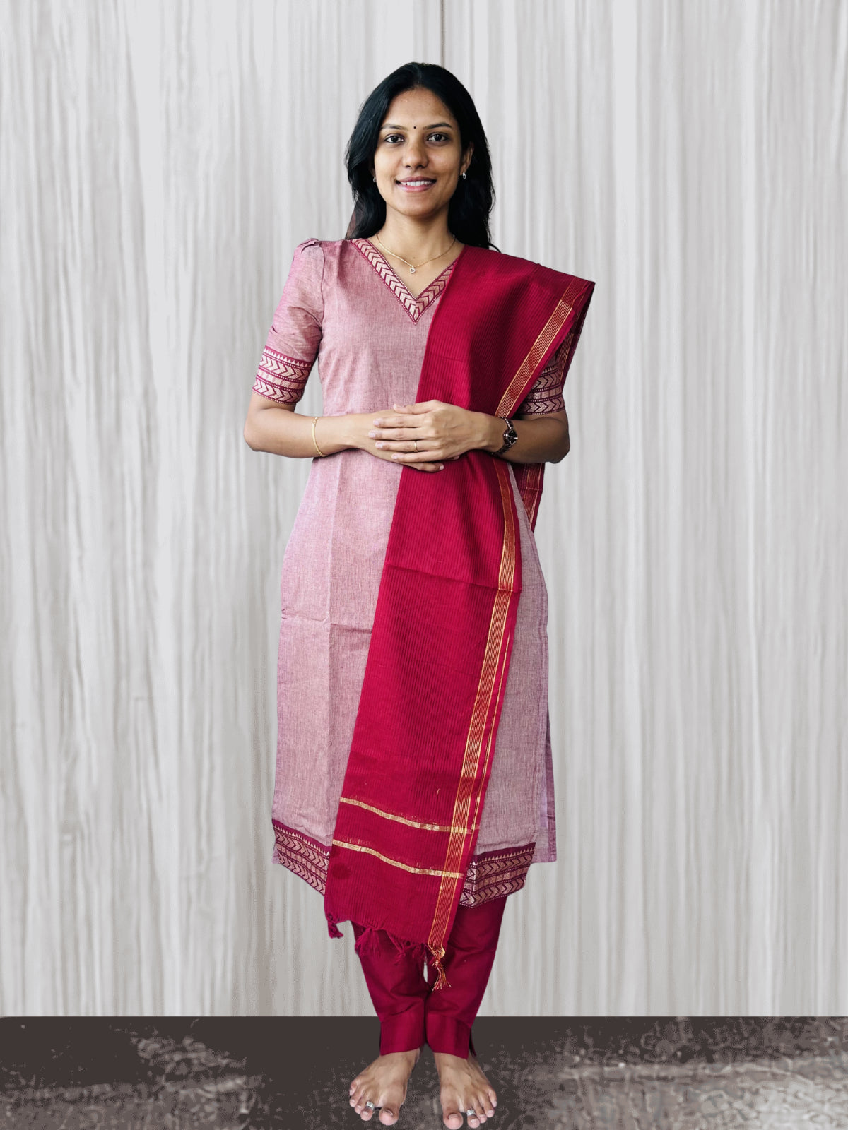 MGL013 - Maroon and onion pink mangalagiri salwar set