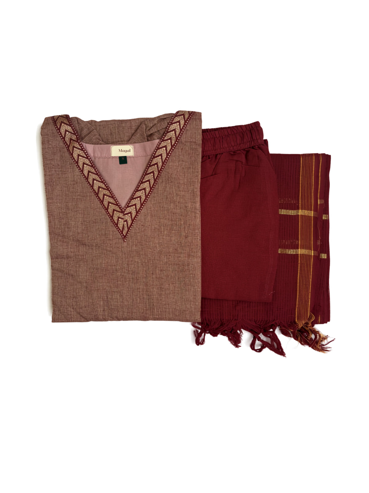 MGL013 - Maroon and onion pink mangalagiri salwar set