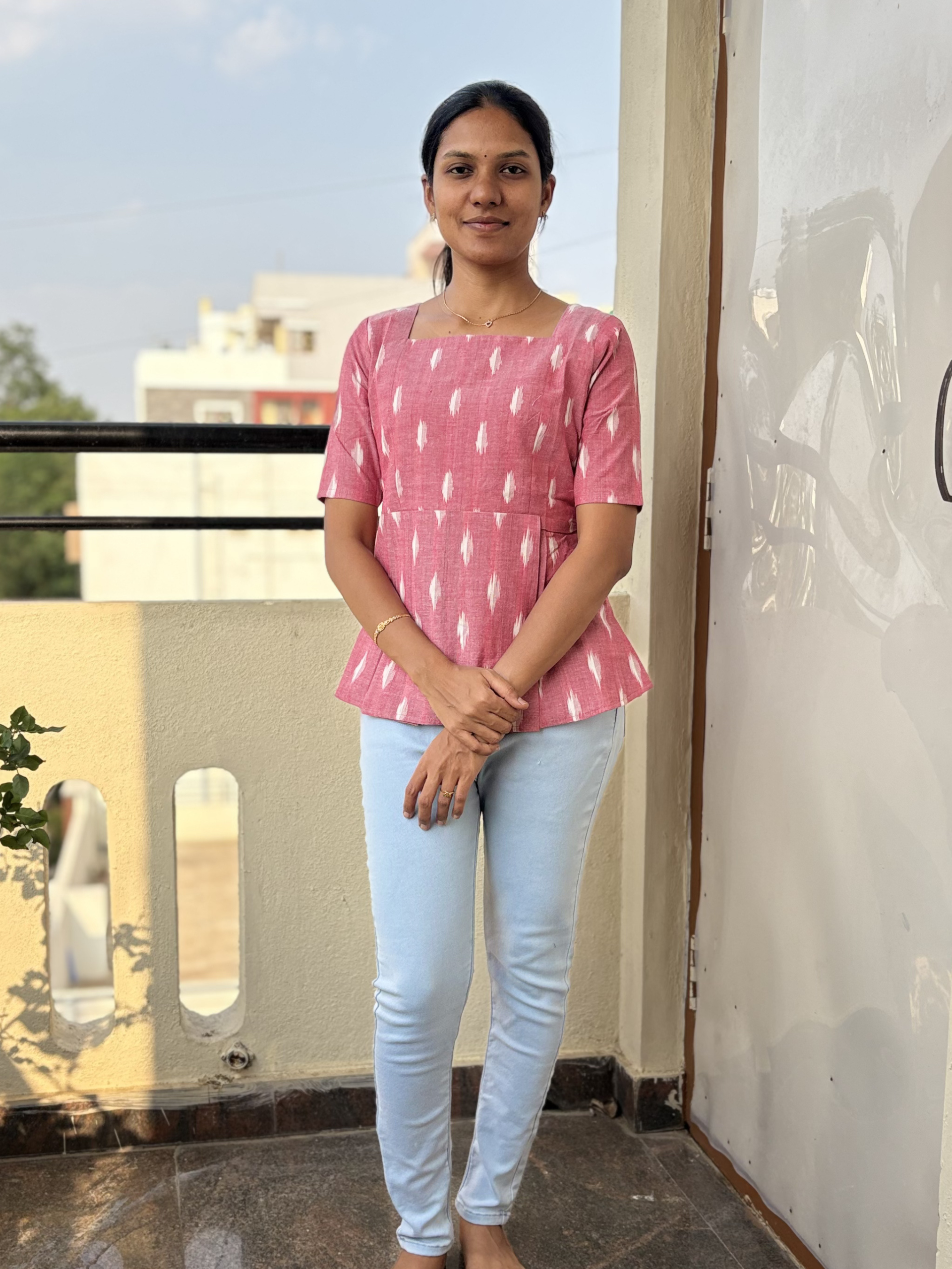 MGL011 - Pink ikkat short kurti