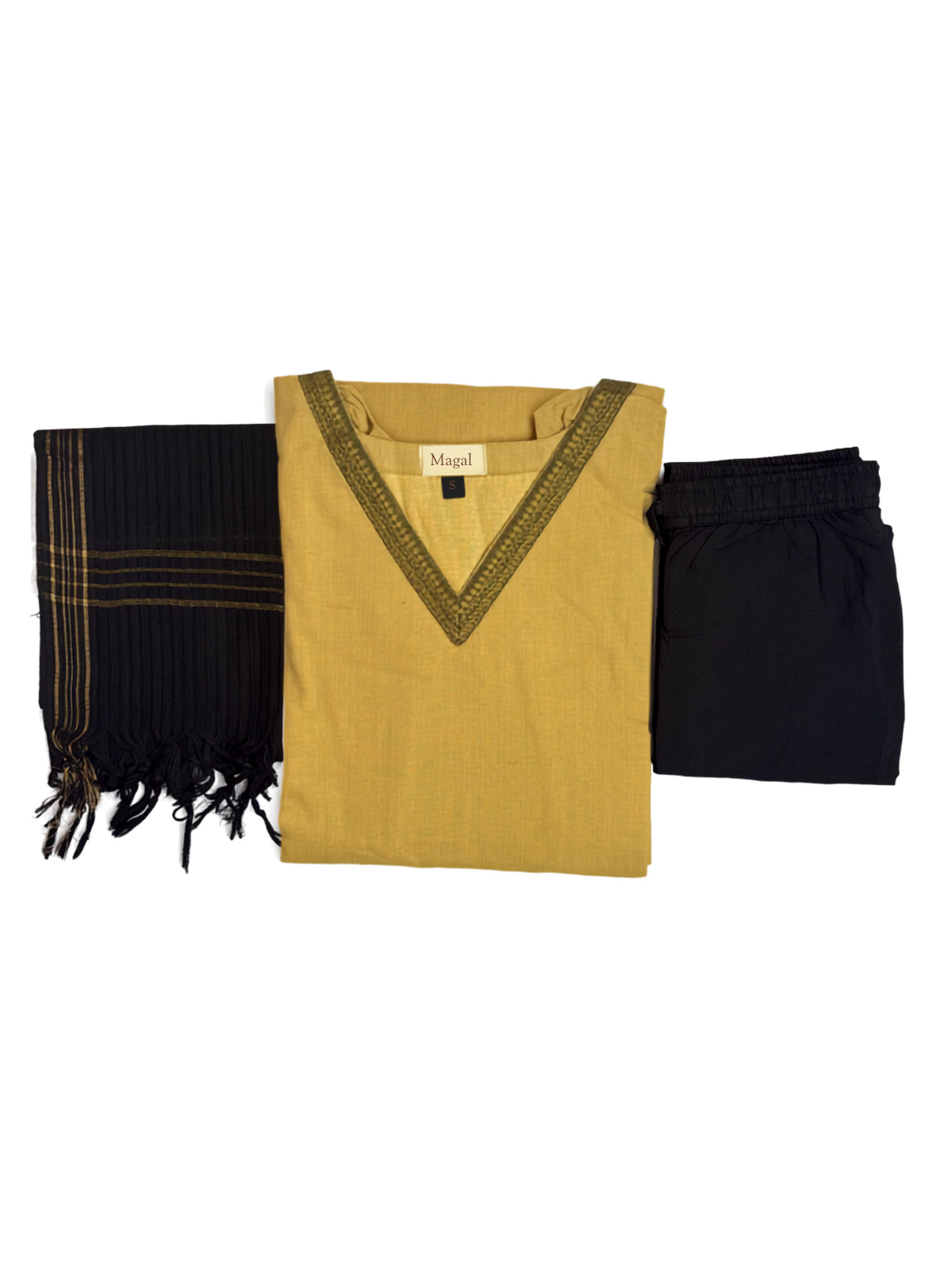 MGL012 - Sandal yellow and black mangalagiri salwar set